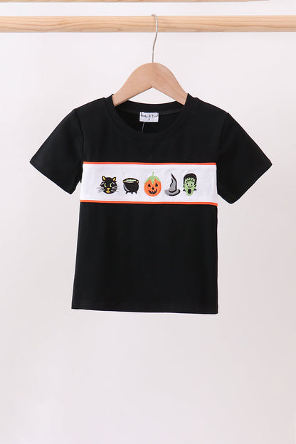 Black Pumpkin cat Embroidery Top