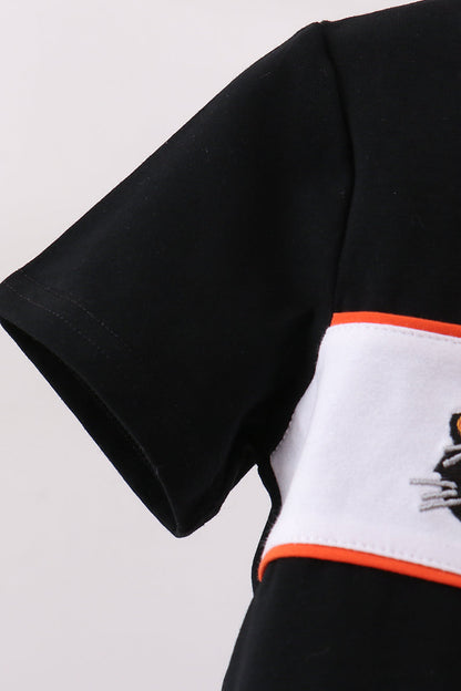Black Pumpkin cat Embroidery Top