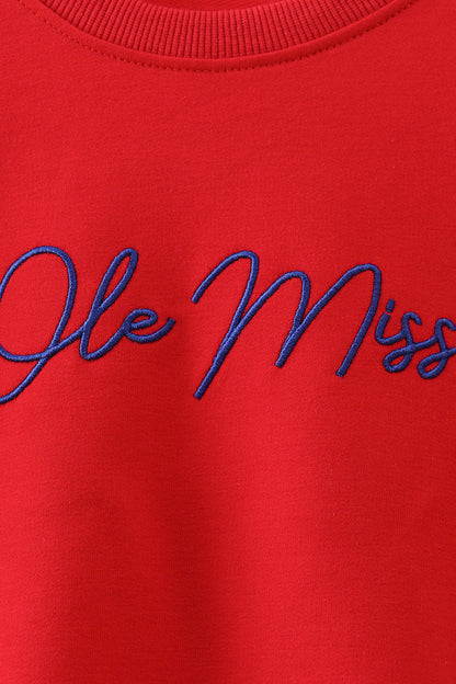 Red Mississippi Ole Miss Embroidery Top