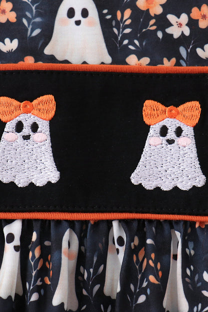 Orange Ghost Embroidery Ruffle Pants Set