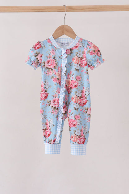 Blue Rose Floral Ruffle Romper