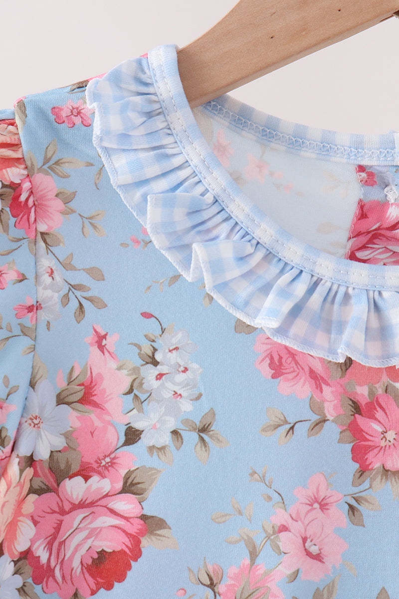 Blue Rose Floral Ruffle Dress