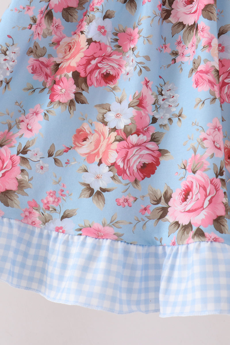 Blue Rose Floral Ruffle Dress