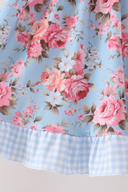 Blue Rose Floral Ruffle Dress