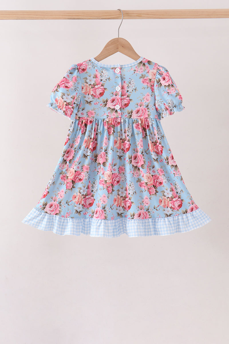 Blue Rose Floral Ruffle Dress