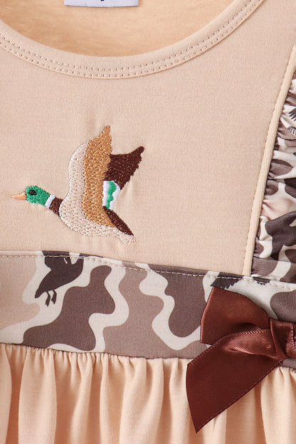 Camouflage Duck Embroidery Ruffle Dress