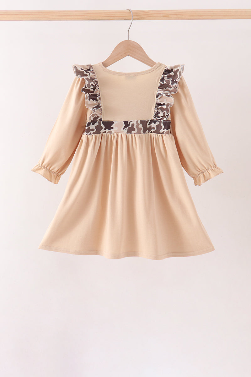 Camouflage Duck Embroidery Ruffle Dress