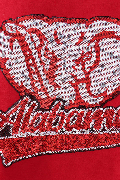 Red Alabama Sequin Mom Top