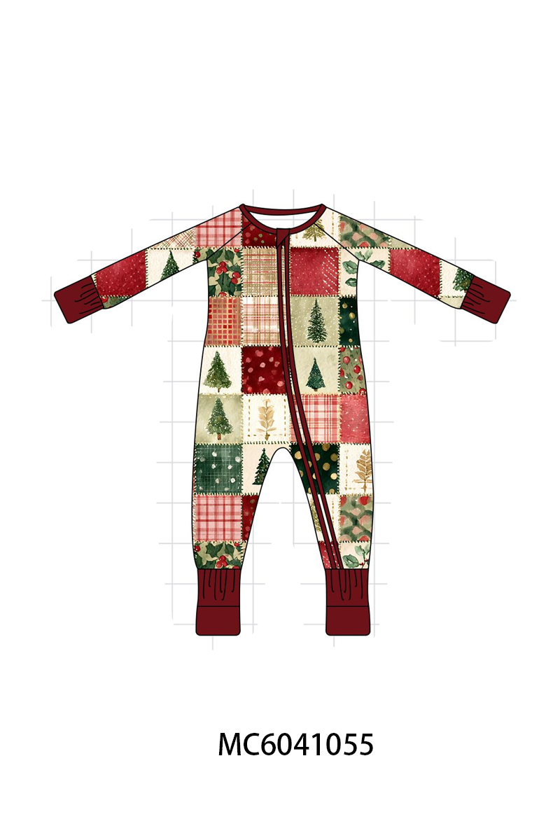 Maroon Checkered Tree Bamboo Romper
