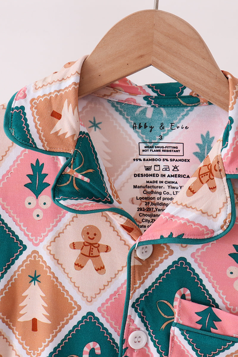 Green Gingerbread Bamboo Mom & Me Pajama Set