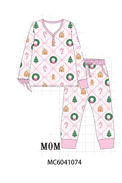 Pink Christmas Tree Bamboo Mom & Me Pajama Set