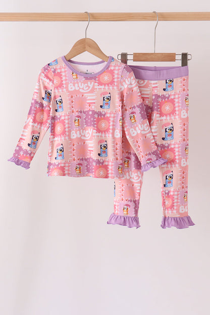 Purple Christmas Bluey Bamboo Ruffle Pajama Set