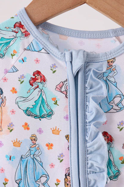Blue Princess Ruffle Bamboo Romper