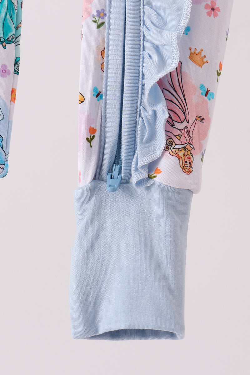 Blue Princess Ruffle Bamboo Romper