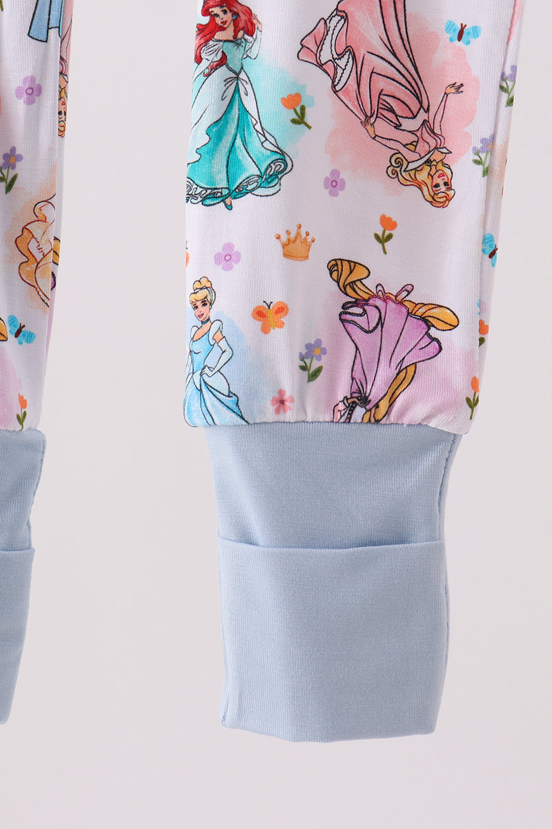 Blue Princess Ruffle Bamboo Romper
