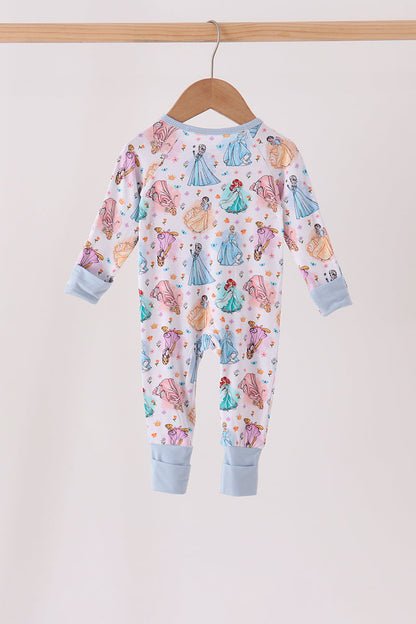 Blue Princess Ruffle Bamboo Romper