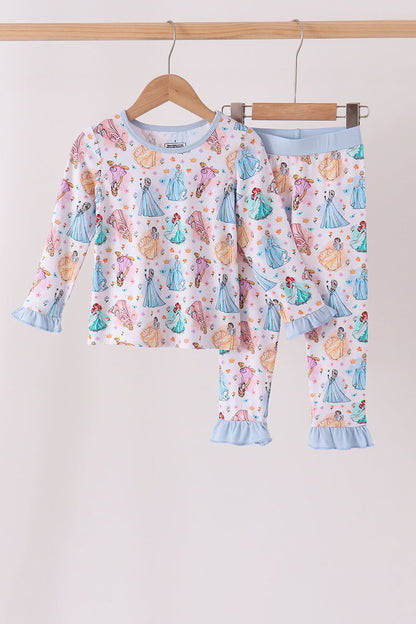 Blue Princess Ruffle Bamboo Pajama Set
