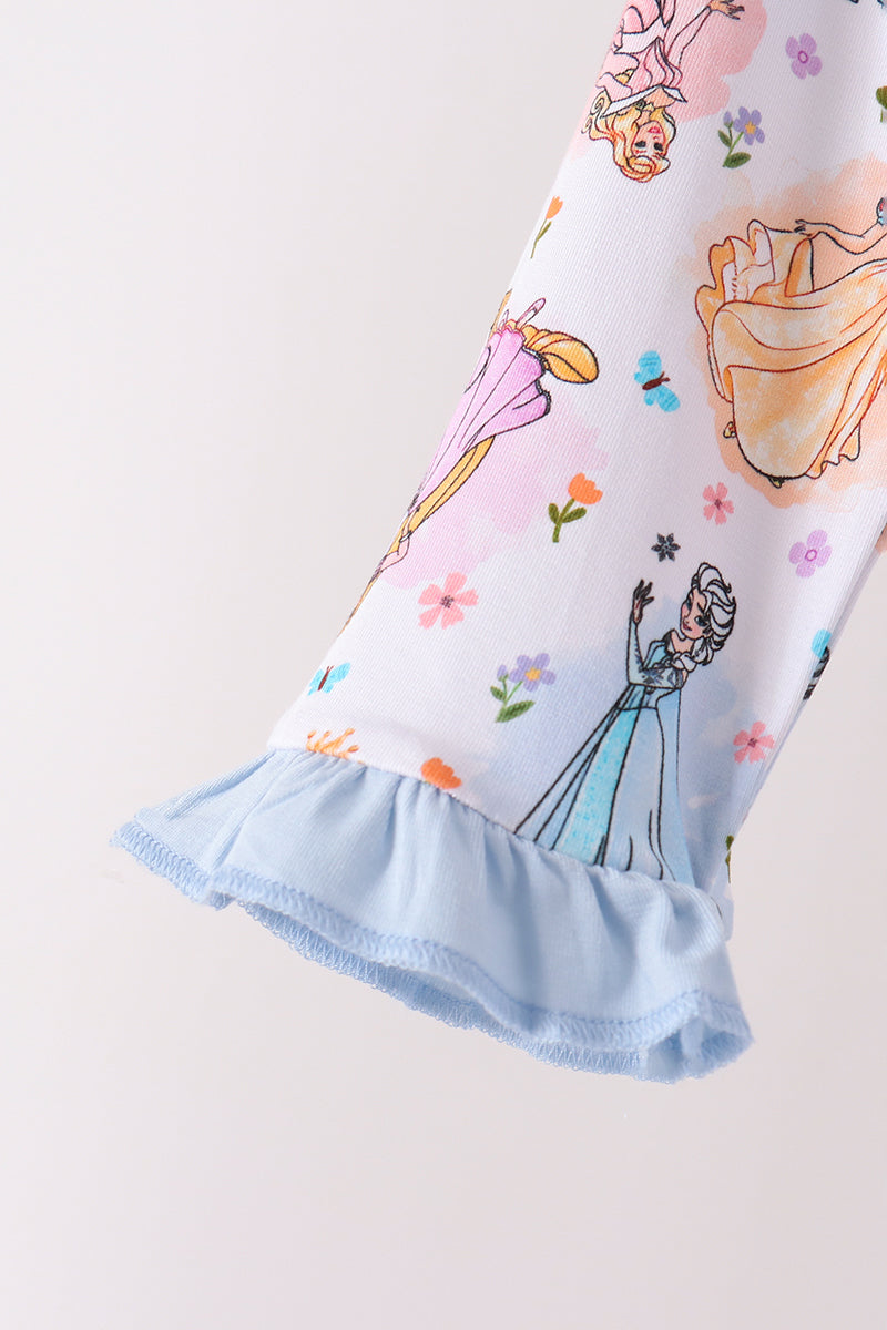 Blue Princess Ruffle Bamboo Pajama Set