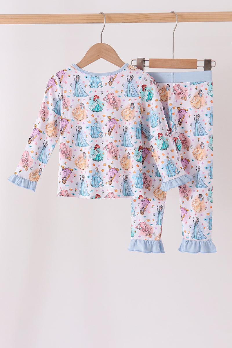 Blue Princess Ruffle Bamboo Pajama Set