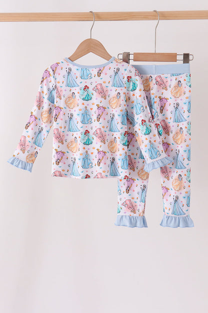 Blue Princess Ruffle Bamboo Pajama Set