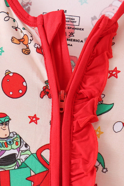 Red Christmas Toy Story Ruffle Bamboo Romper