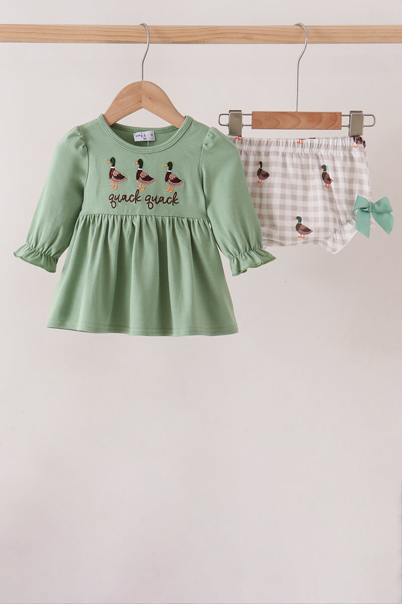 Green Duck Guack Guack Ruffle Gingham Bloomer Set