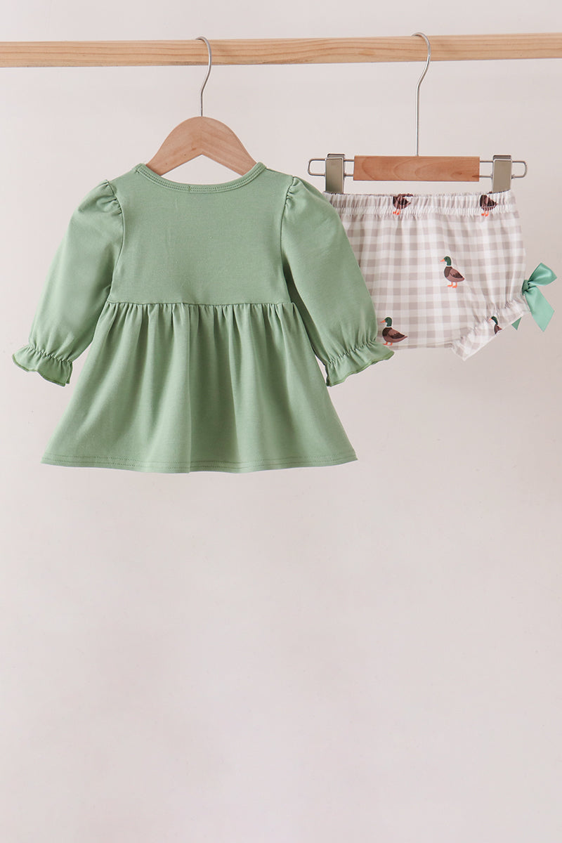 Green Duck Guack Guack Ruffle Gingham Bloomer Set