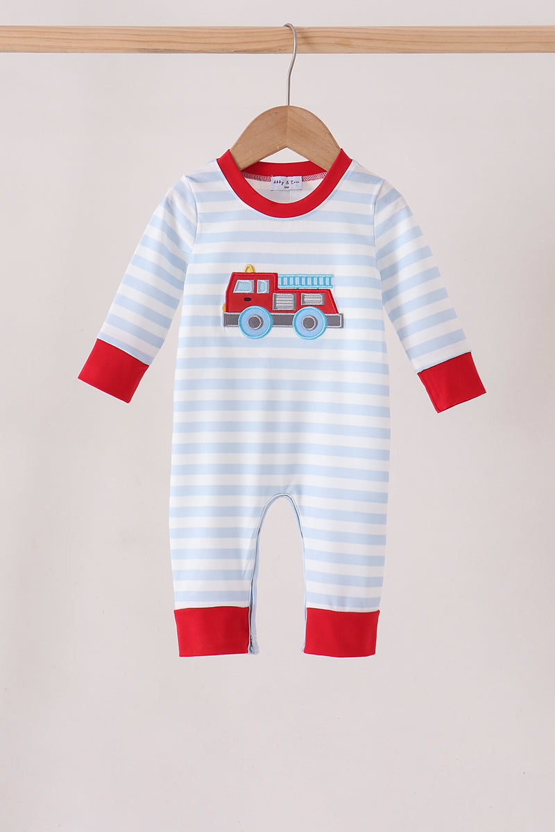 Blue Stripe Firework Applique Romper