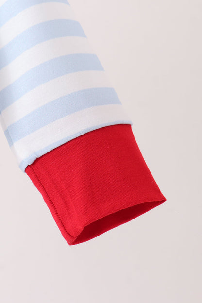 Blue Stripe Firework Applique Romper