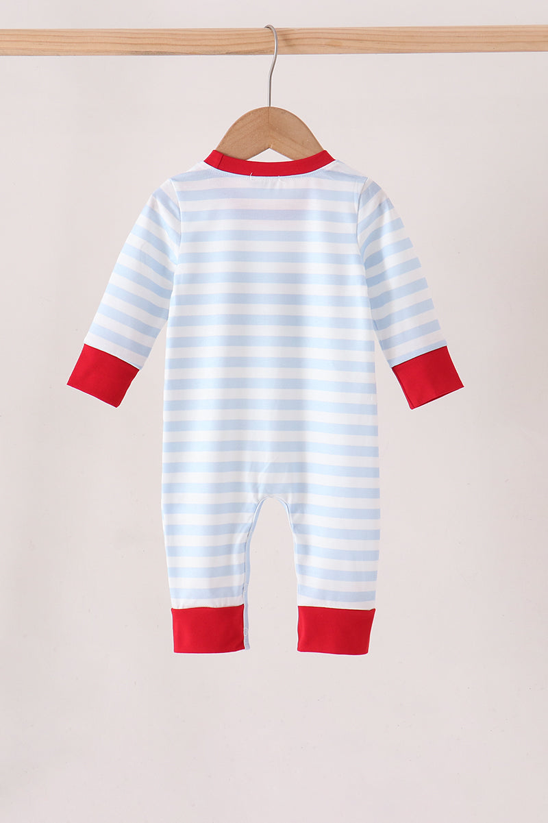 Blue Stripe Firework Applique Romper