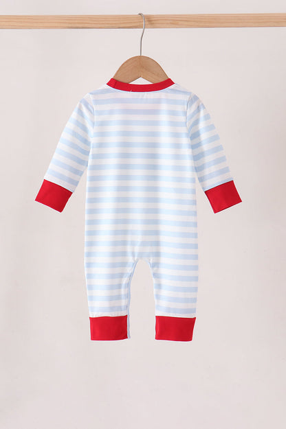 Blue Stripe Firework Applique Romper