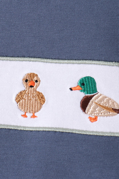 Blue Mallard Duck Embroidery Pants Set
