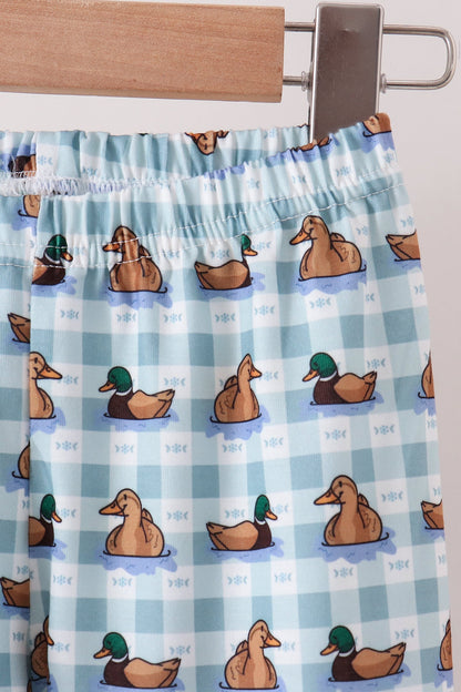 Blue Mallard Duck Embroidery Pants Set