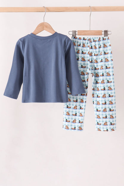 Blue Mallard Duck Embroidery Pants Set