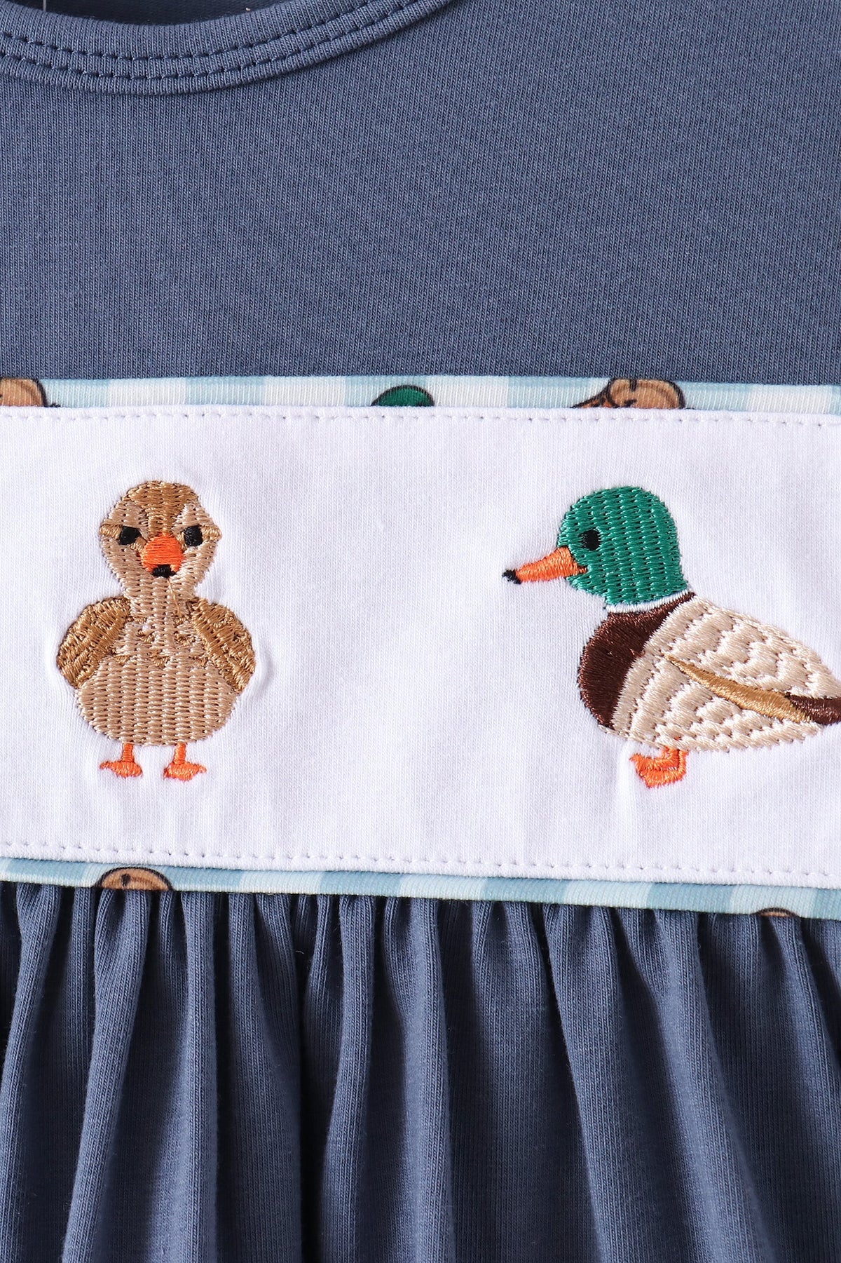 Blue Mallard Duck Embroidery Ruffle Pants Set