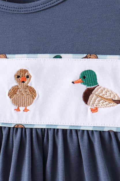Blue Mallard Duck Embroidery Ruffle Pants Set
