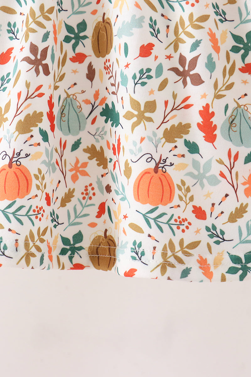 Fall Pumpkin Embroidery Leaves Bloomer Set