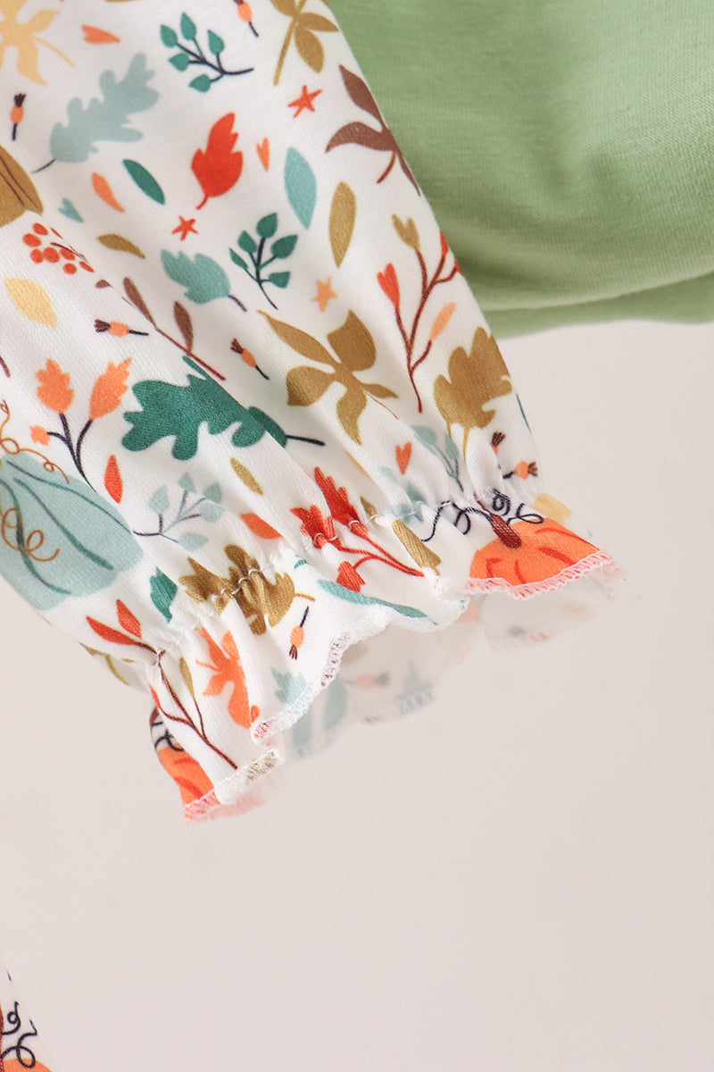 Fall Pumpkin Embroidery Leaves Bloomer Set