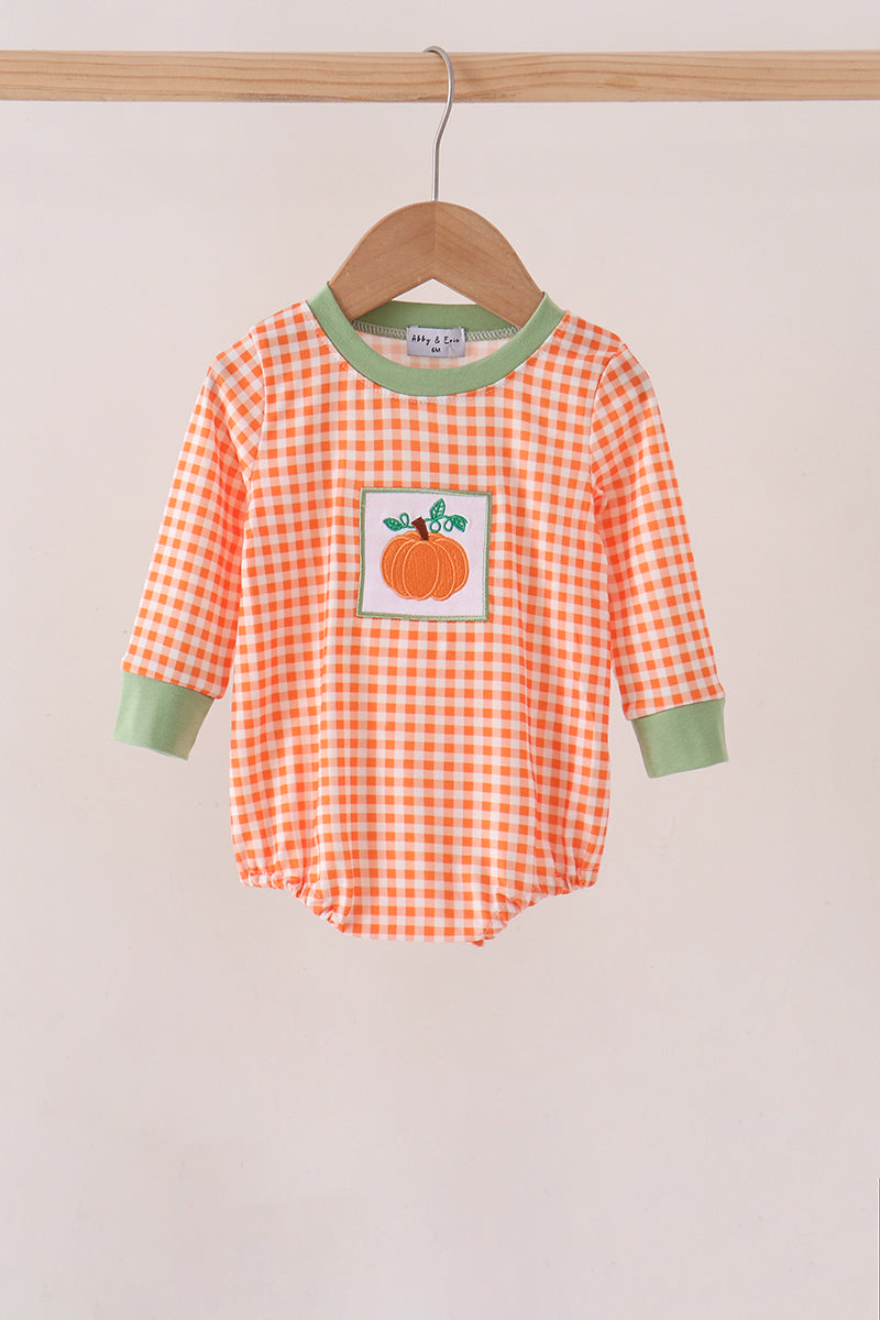 Orange Pumpkin Embroidery Gingham Bubble