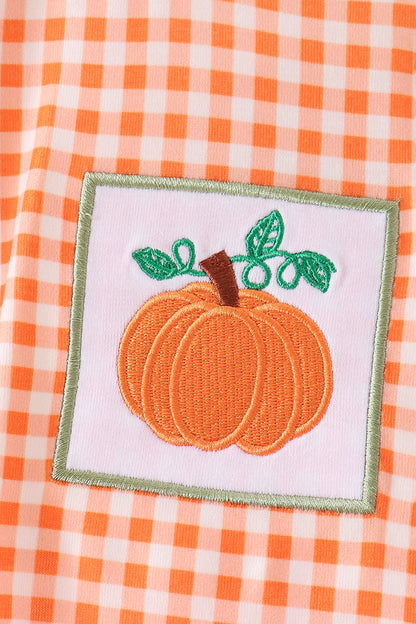 Orange Pumpkin Embroidery Gingham Bubble