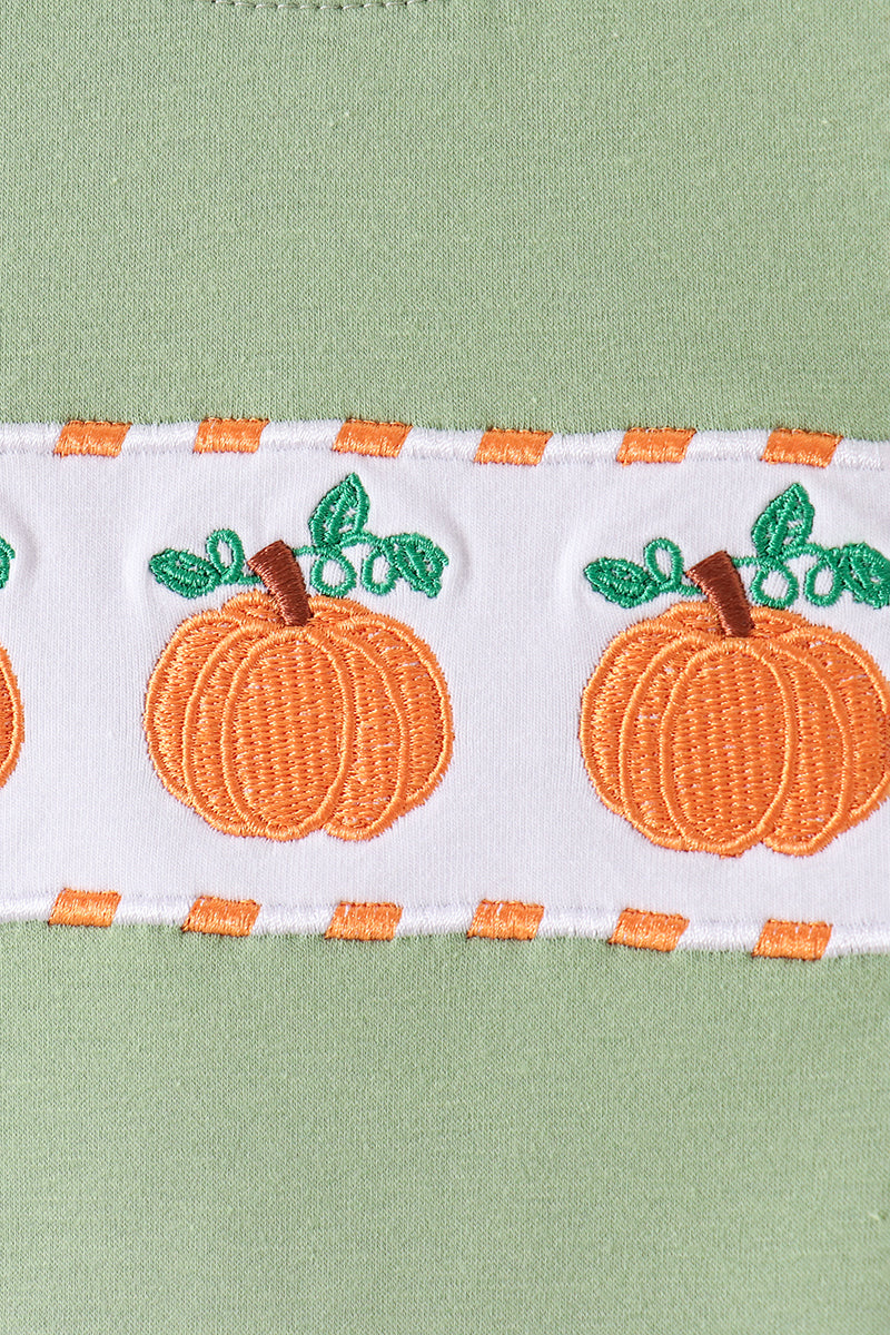 Sage Pumpkin Embroidery Gingham Pants Set