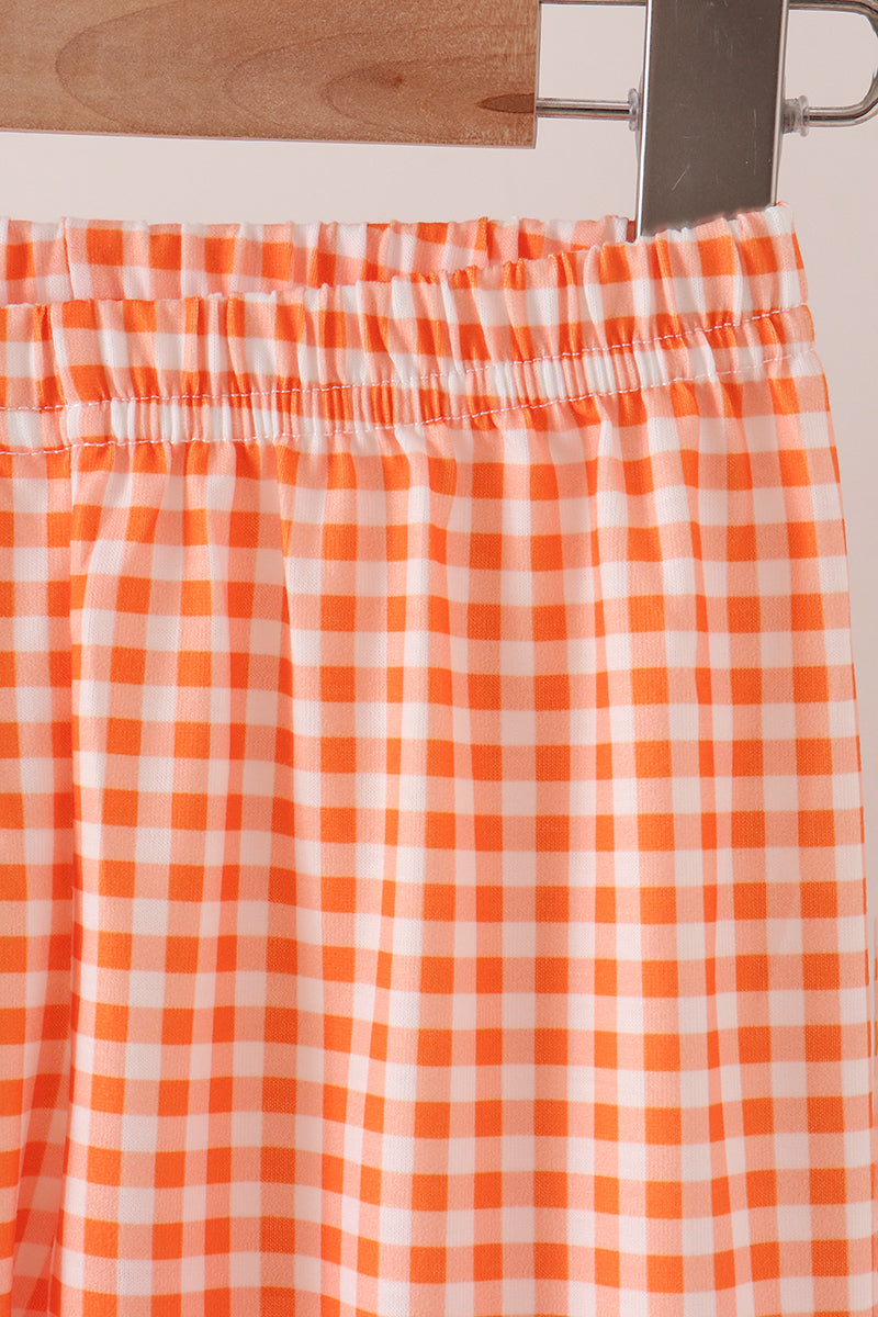 Sage Pumpkin Embroidery Gingham Pants Set