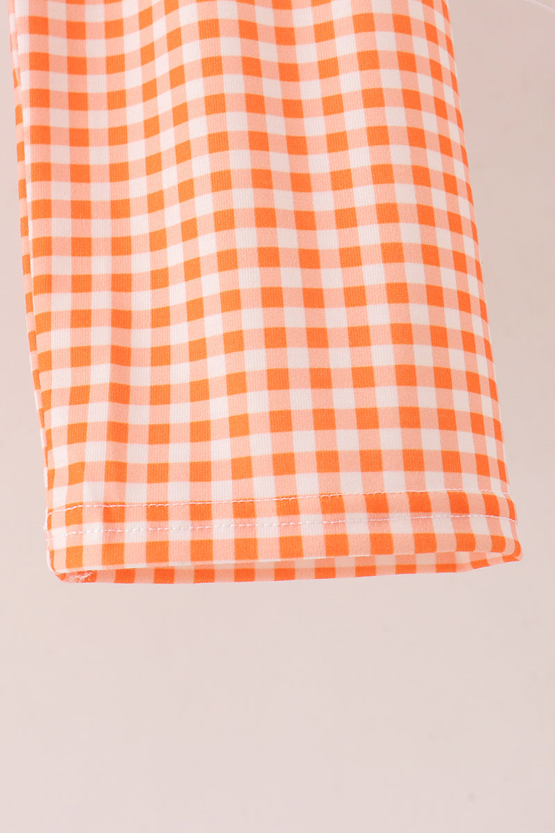 Sage Pumpkin Embroidery Gingham Pants Set