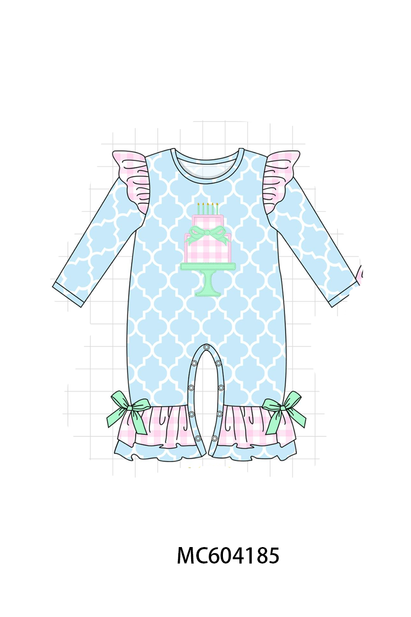 Blue Birthday Cake Applique Ruffle Romper