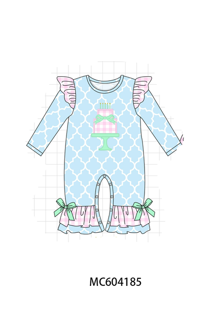 Blue Birthday Cake Applique Ruffle Romper