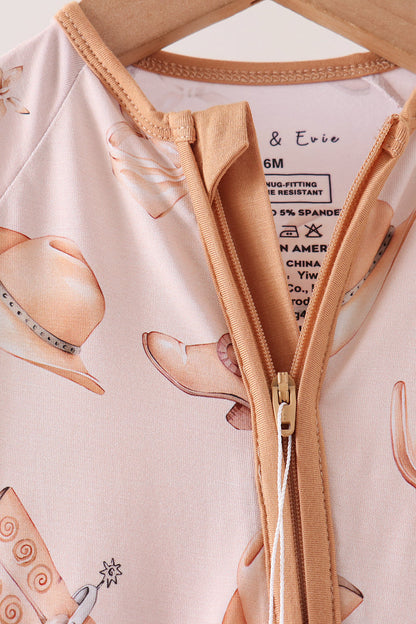 Khaki Western Boots Bamboo Zipper Romper