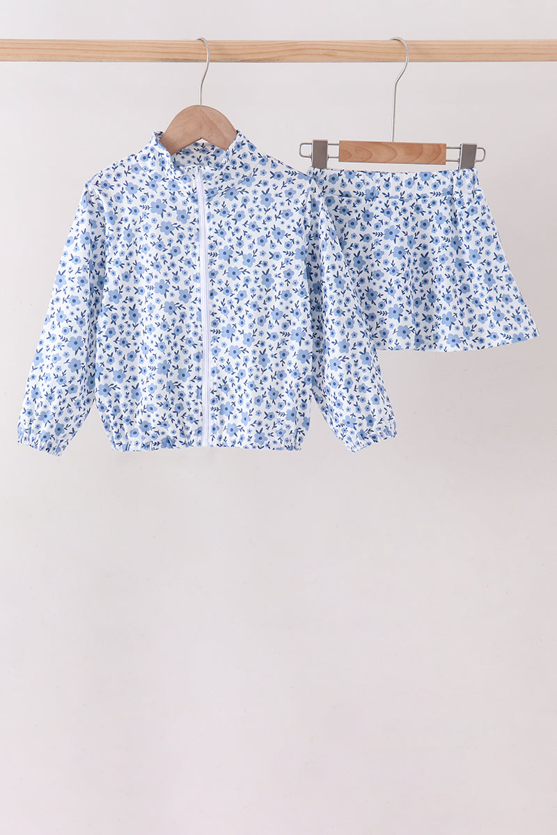 Blue Floral Print Skorts Set