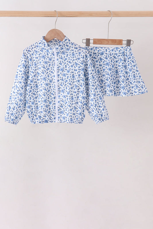Blue Floral Print Skorts Set