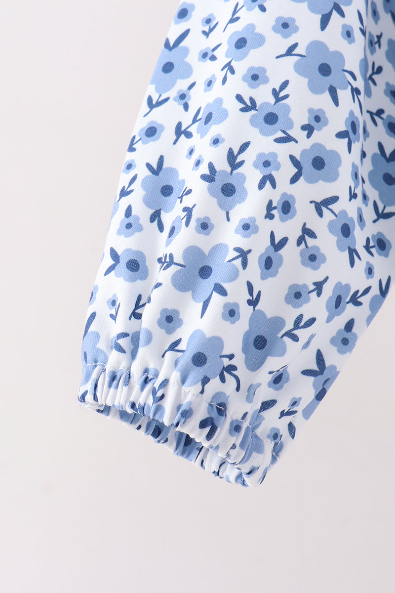 Blue Floral Print Skorts Set