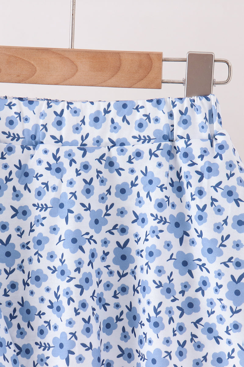 Blue Floral Print Skorts Set